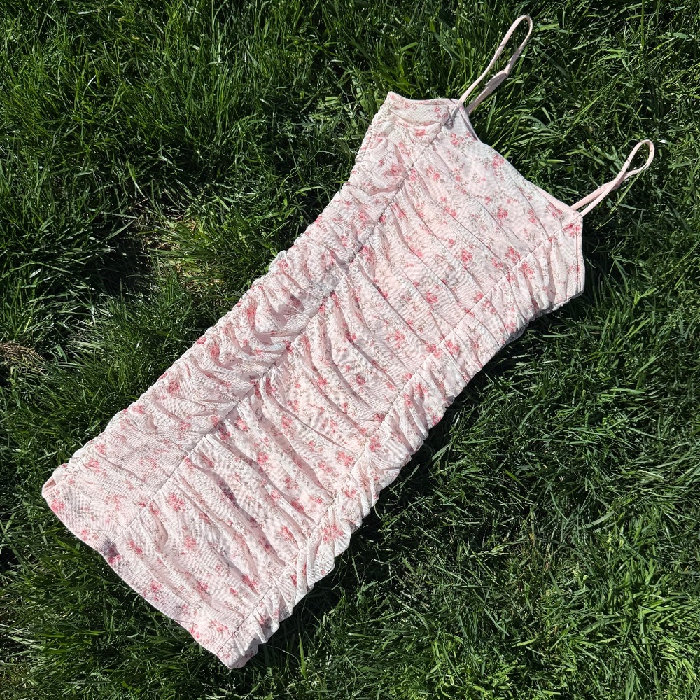 Pink Rose Ruched Mini-Dress